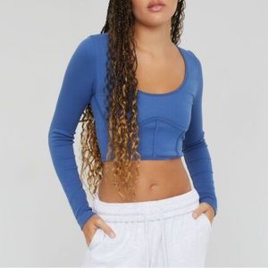 NWOT Garage Long Sleeve Seamless Corset Top in blue, M